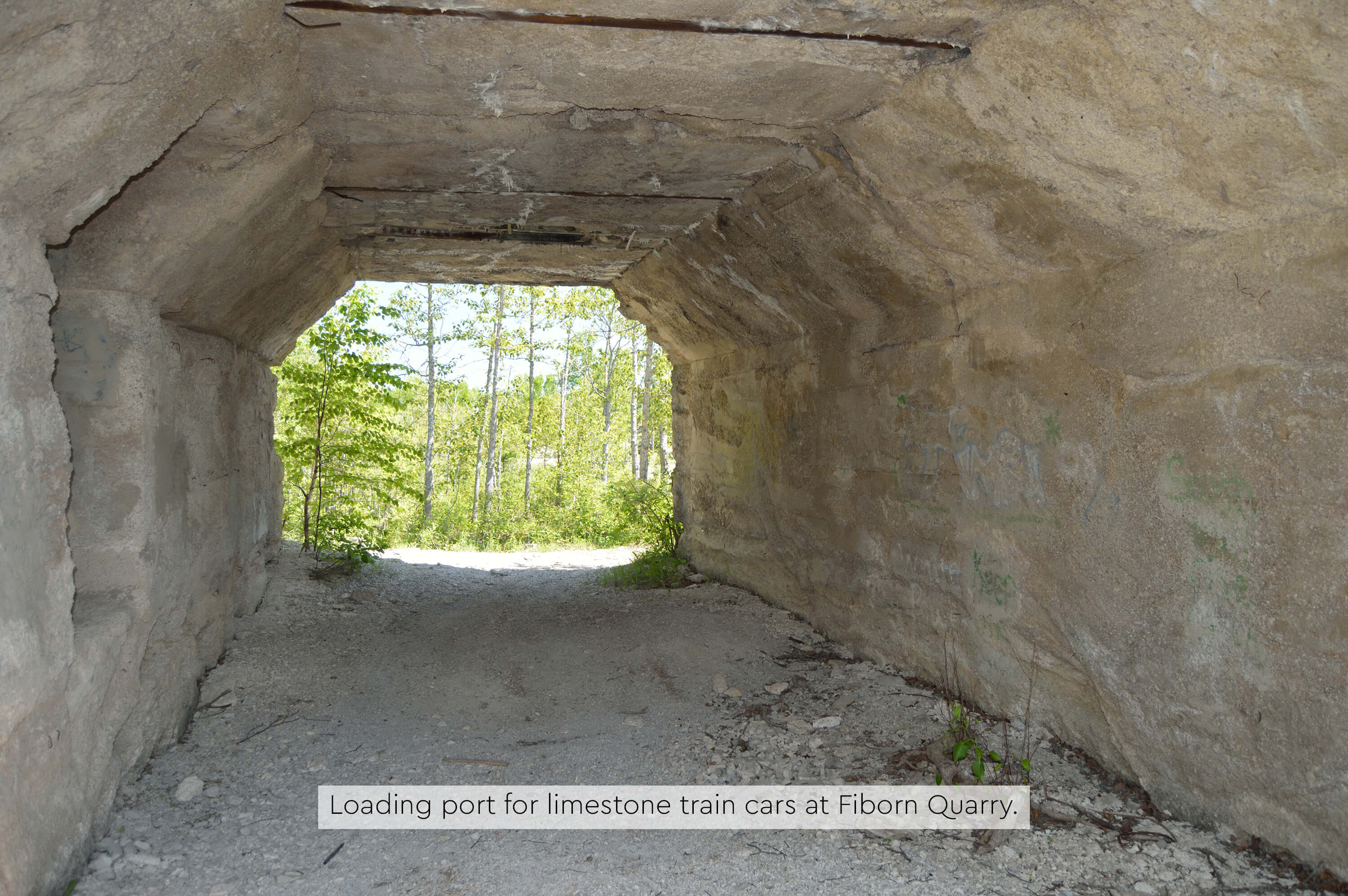 Concrete loading port for limestone train cars at Fiborn Quarry.