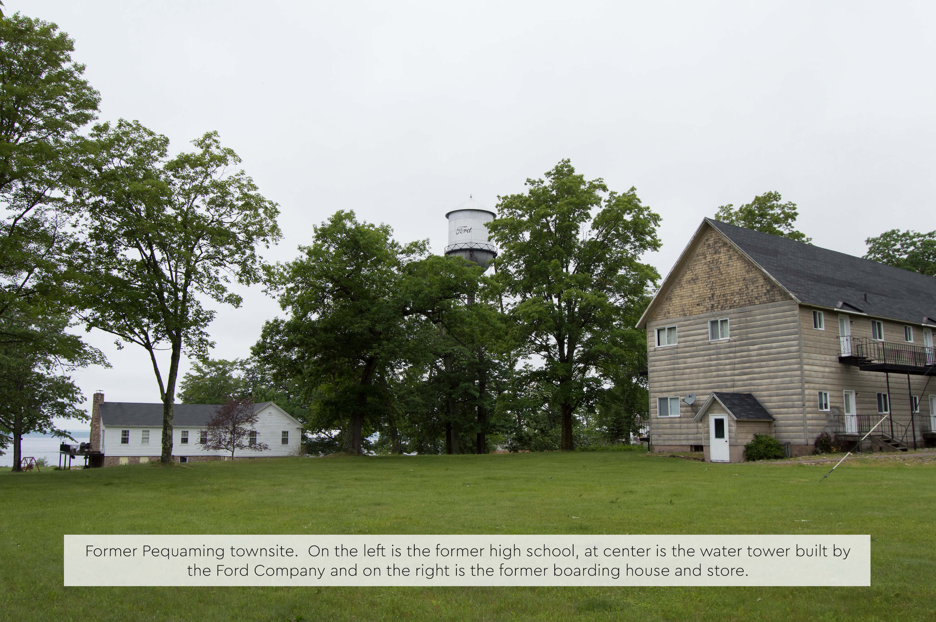 Former townsite of Pequaming with visible structures and trees