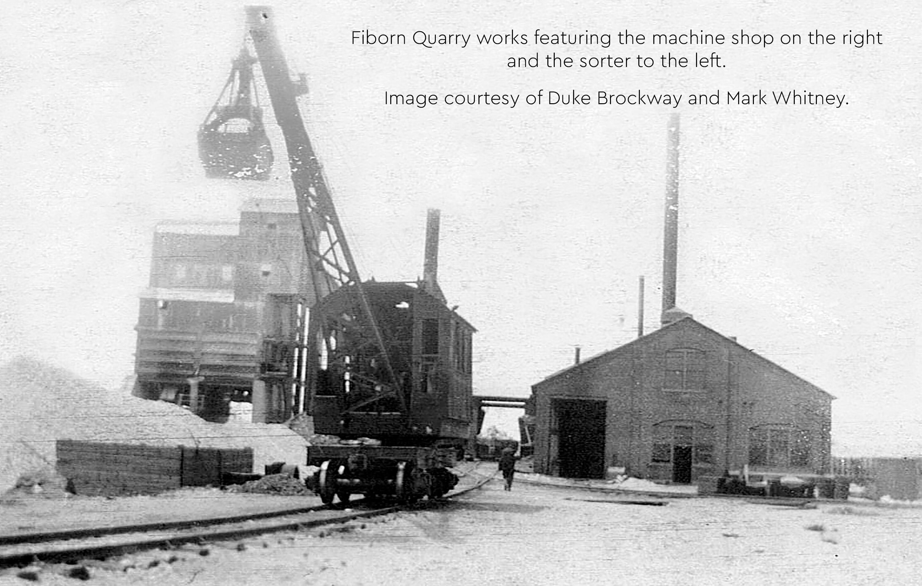 Historic photo of Fiborn Quarry works with a machine shop and sorter.
