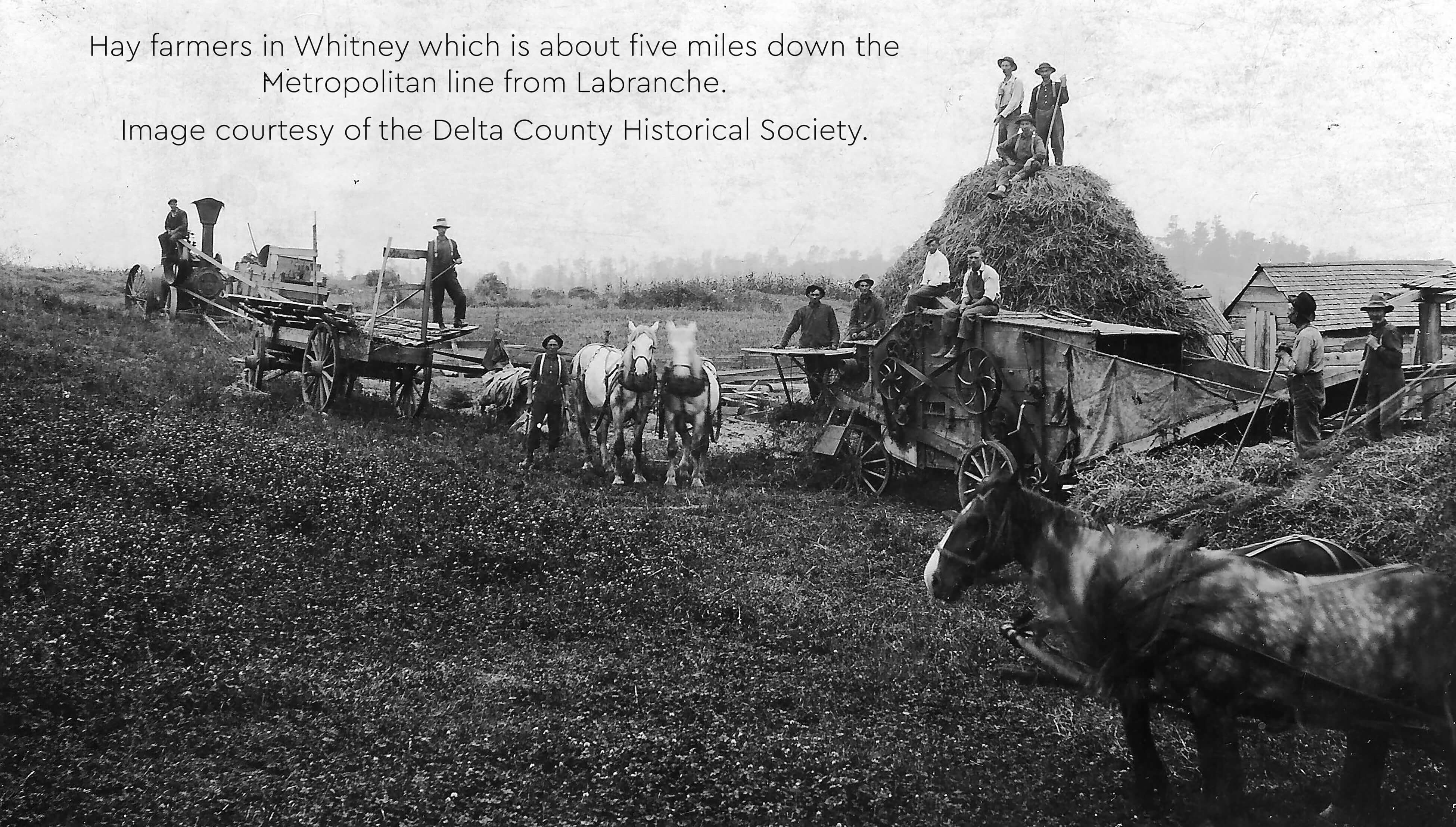 Hay farmers working near Labranche in the early 20th century.