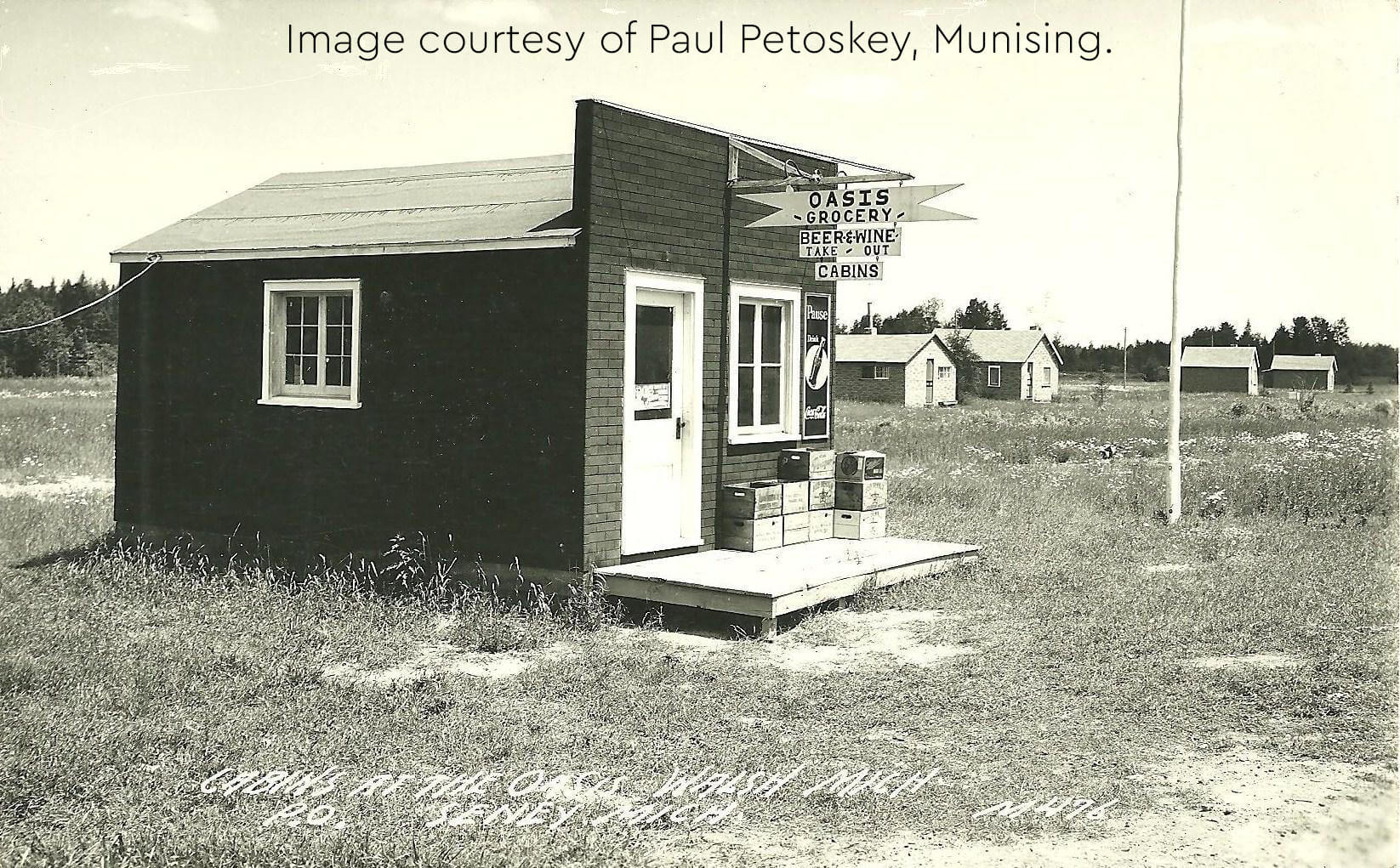 Historic image of the Oasis Grocery and former post office in Walsh, 1940s.