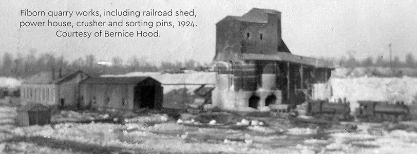 Historic photo of Fiborn Quarry works with multiple structures, 1924.