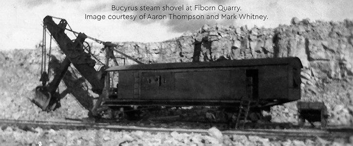 Historic photo of a Bucyrus steam shovel at Fiborn Quarry.