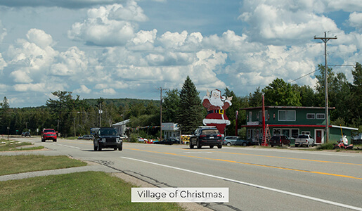 Road view with Santa Claus decoration in Christmas.
