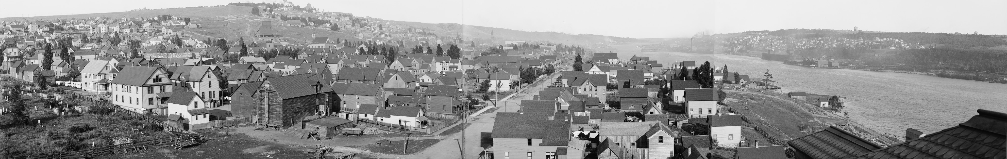Panoramic image of Hancock and Houghton, Michigan, circa 1905.