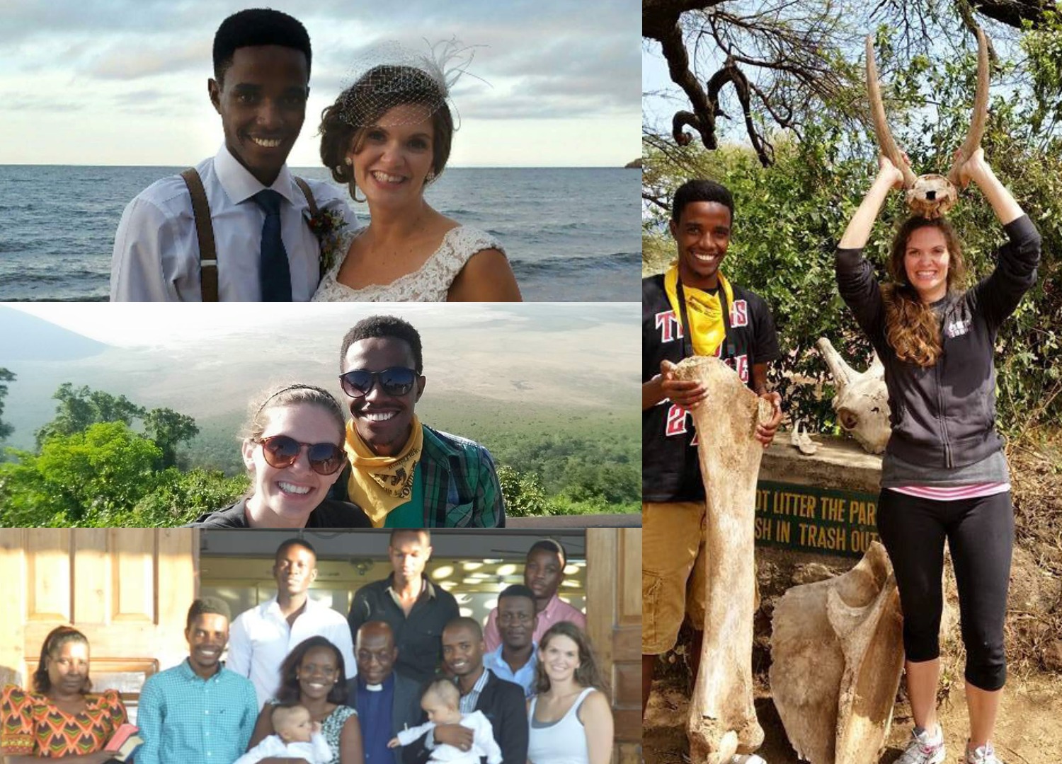Collage of Ismail with Colleen and his family in Tanzania.