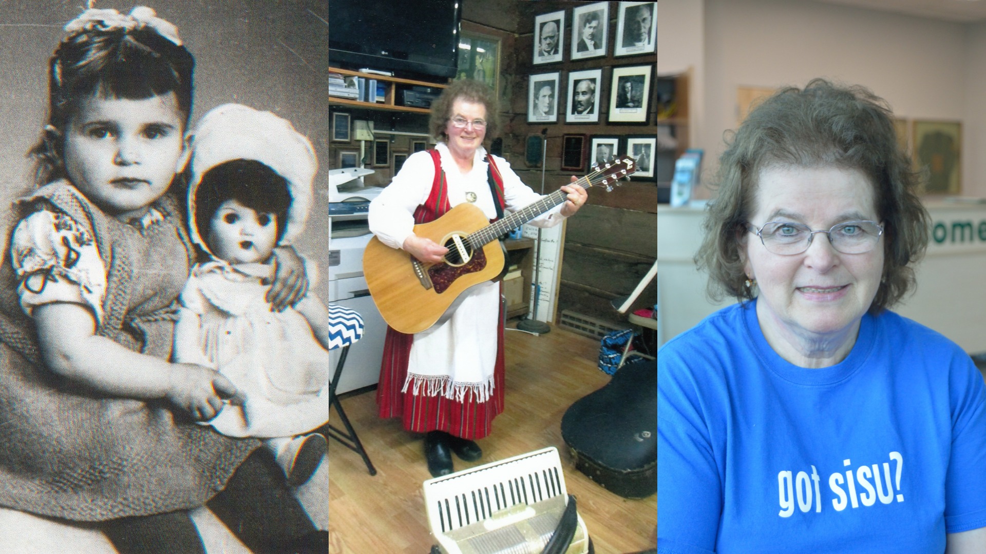 Collage of three photos of Tanja Paasikas at different ages.