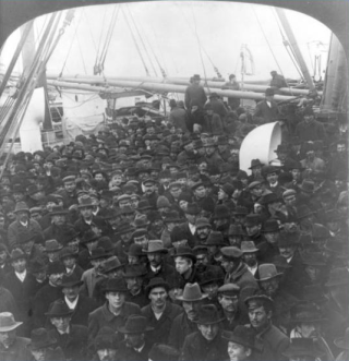 Immigrants on deck of S.S. Amerika, ca. 1907.